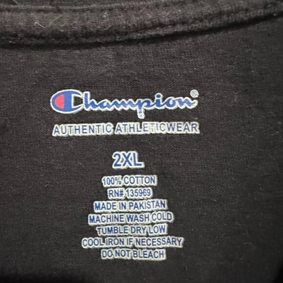 Champion Men’s 2XL Black Long Sleeve Athletic T-Shirt White Logo Gym Tee - Picture 3 of 4